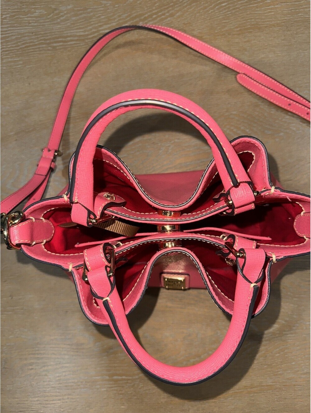 Dooney and Bourke Saffiano Leather Barlow Satchel Bag Pink Gold Hardware - Picture 4 of 9
